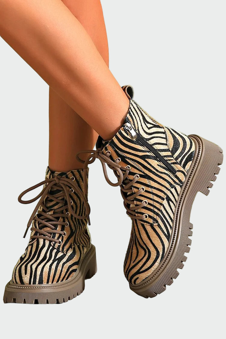 Botine cu șireturi în imprimeu zebra