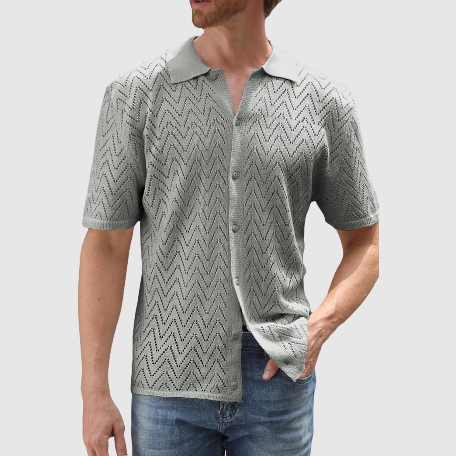 Denis – Cămașă tricotată cu design zig-zag