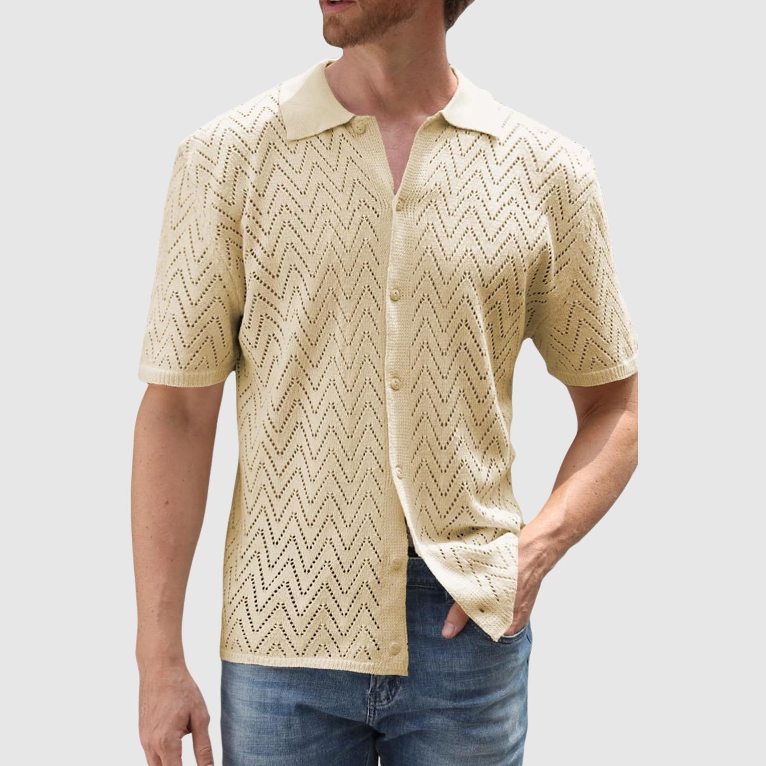 Denis – Cămașă tricotată cu design zig-zag