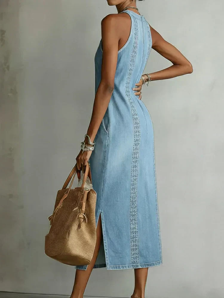 Julia™ | Rochie din denim cu detalii retro din dantelă