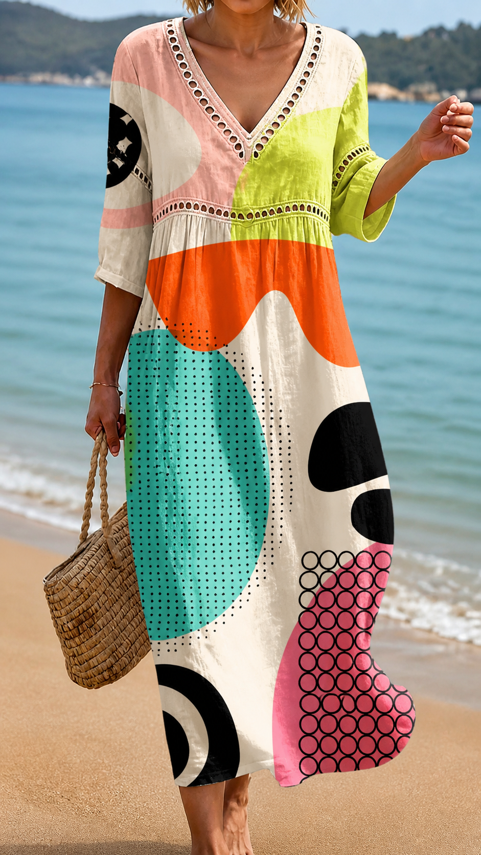 Rochie de Plajă cu Design Abstract Colorat
