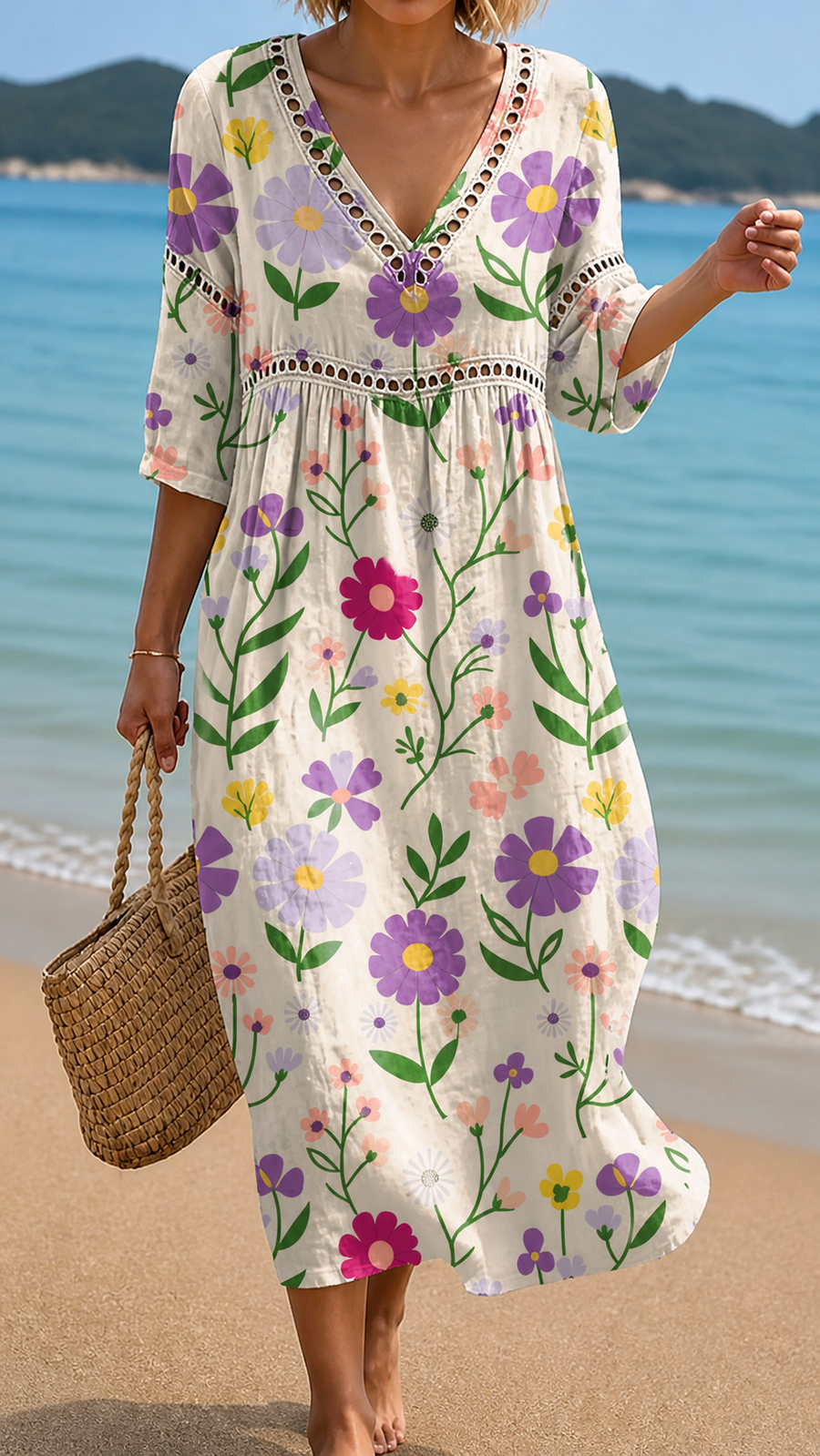 Rochie de Plajă cu Imprimeu Floral Vivid