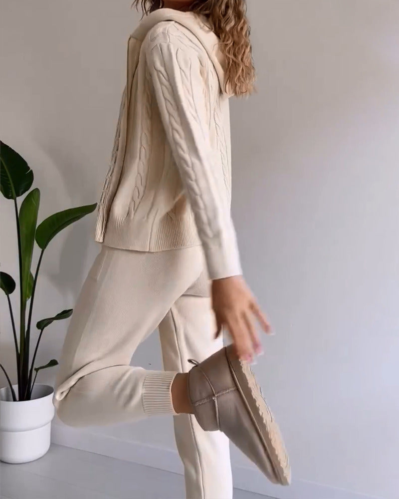 Ania - Compleu casual din două piese cu jacquard texturat