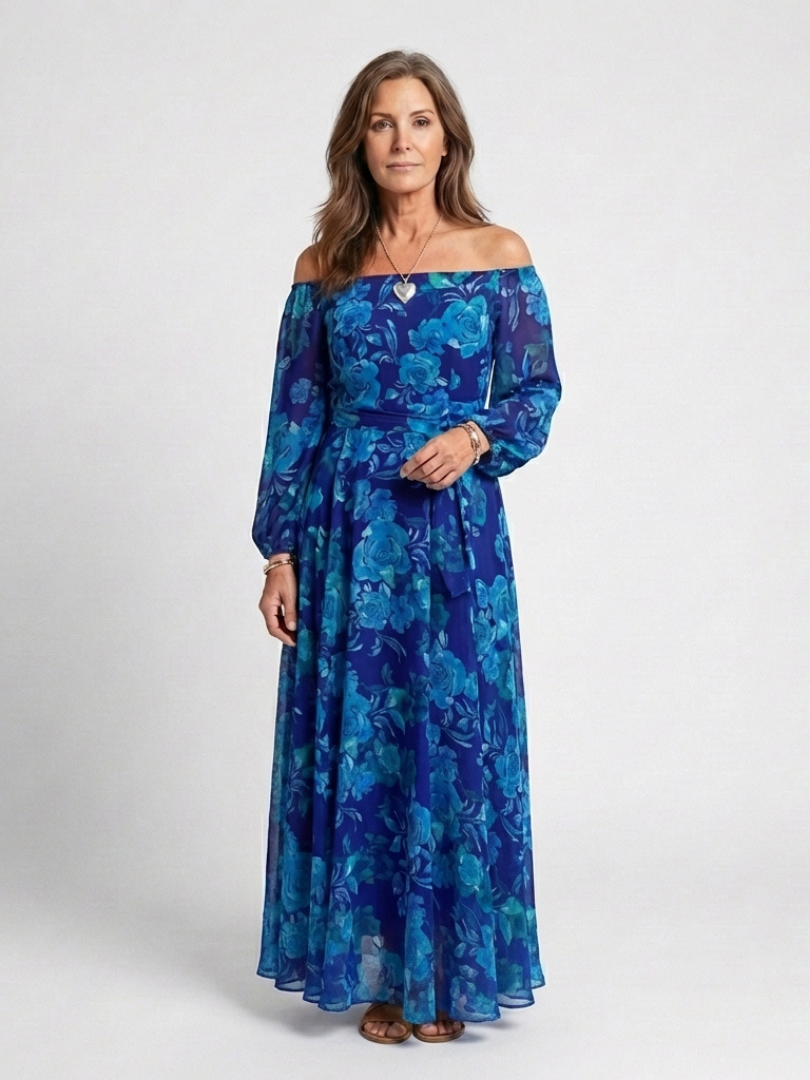 Aspen | Rochie Maxi cu Umeri Decupați și Motive Florale