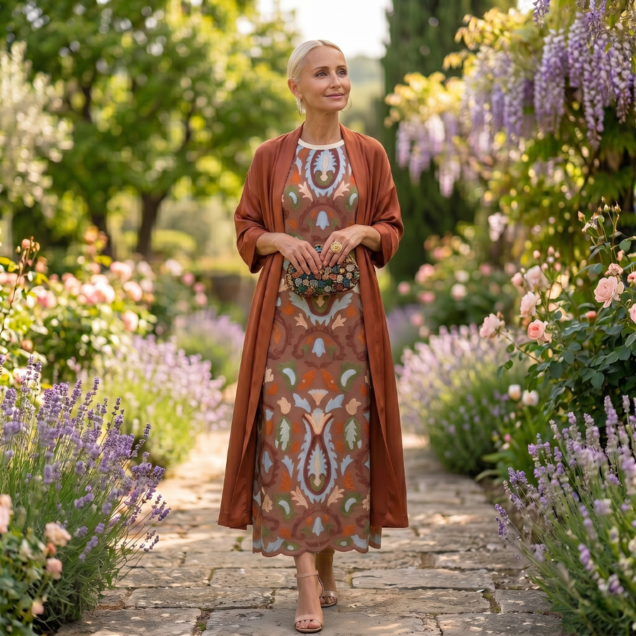 Victoria | Rochie Maxi Tipărită cu Strat Asortat