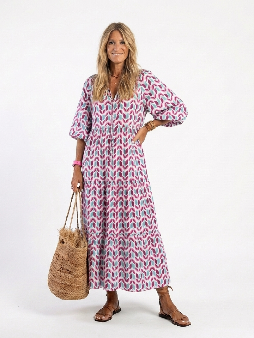 Mireya | Rochie Midi cu Maneci Lungi și Motive Geometrice