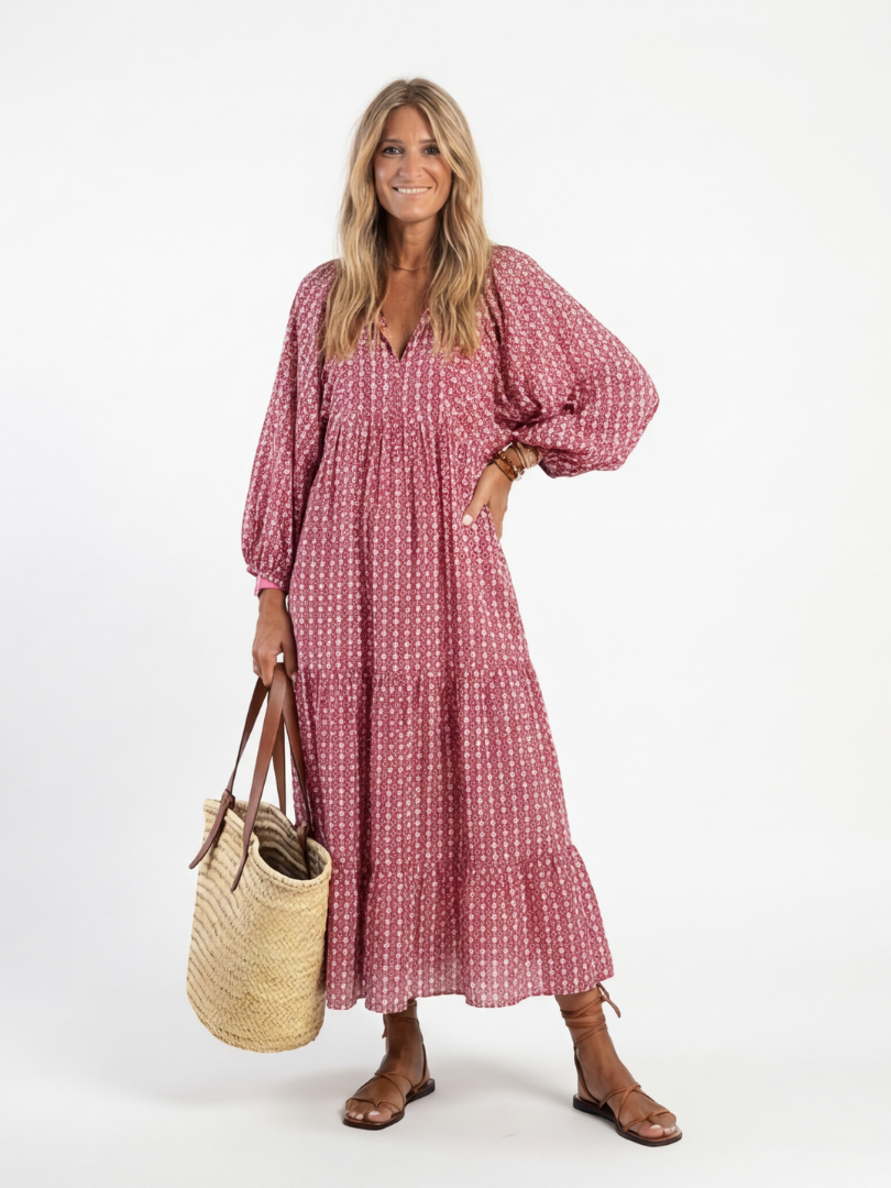 Arlette | Rochie midi cu design geometric și mâneci lungi
