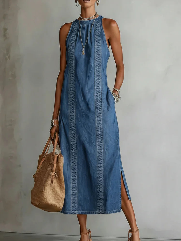 Julia™ | Rochie din denim cu detalii retro din dantelă