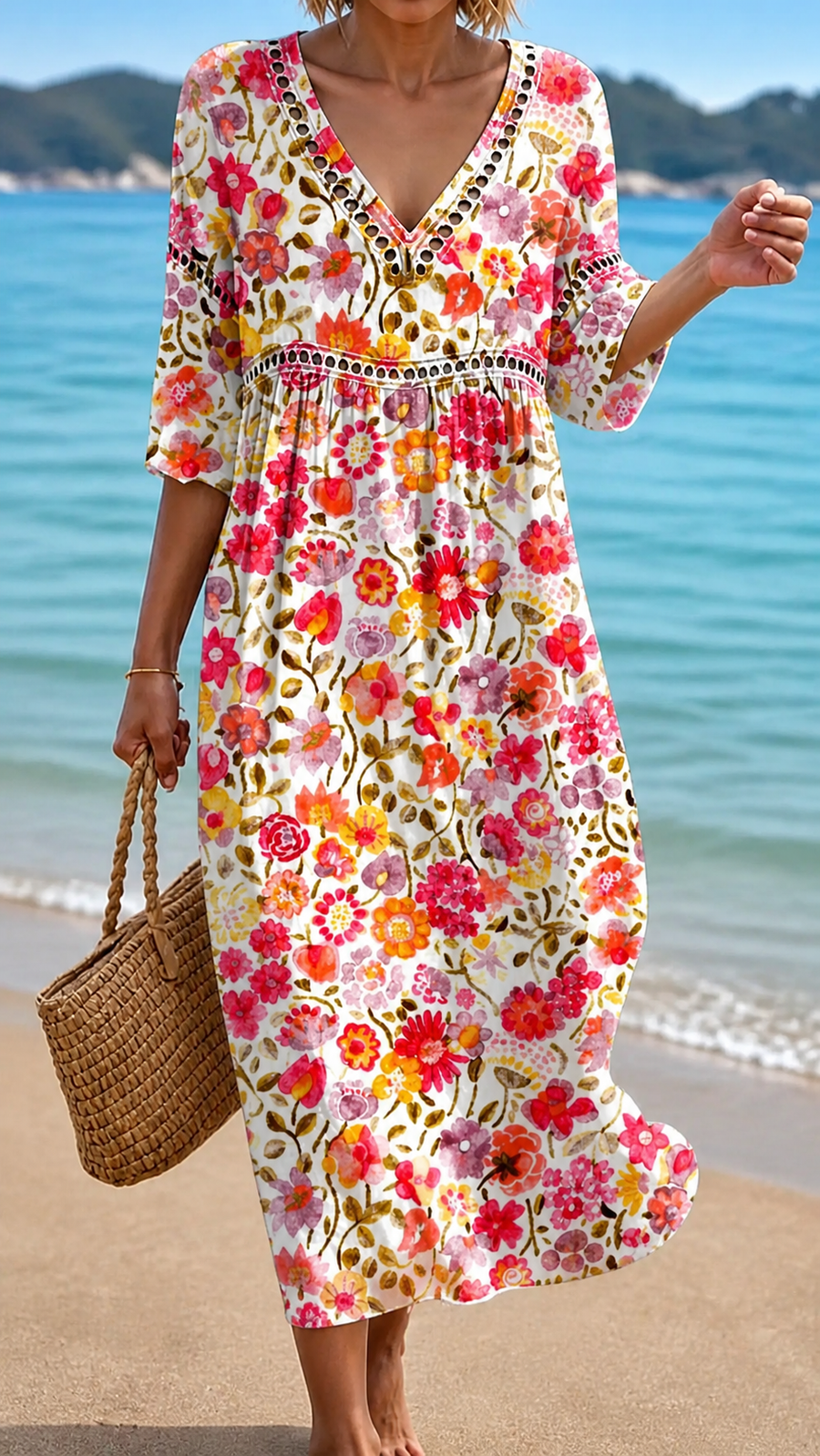 Rochie Midi Lejeră de Vară cu Imprimeu Floral Vibrant