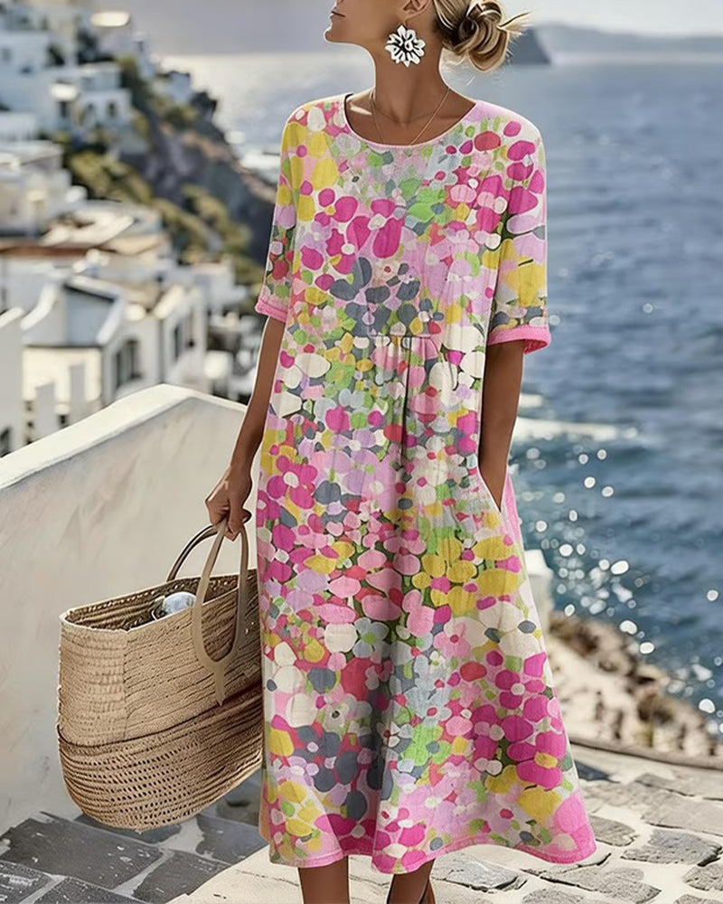Rochie midi florală, confortabilă și airy