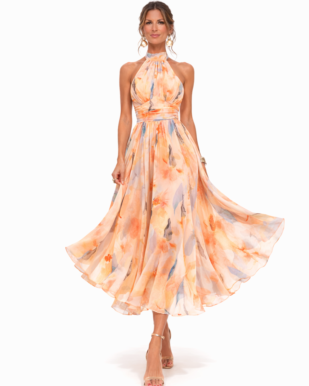 Doina | Rochie halter cu imprimeu în acuarelă