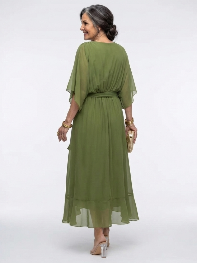 Elysia | Rochie midi cu decolteu în V și talie drapată elegantă