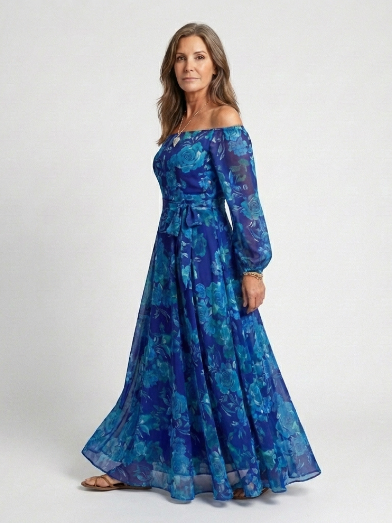 Aspen | Rochie Maxi cu Umeri Decupați și Motive Florale