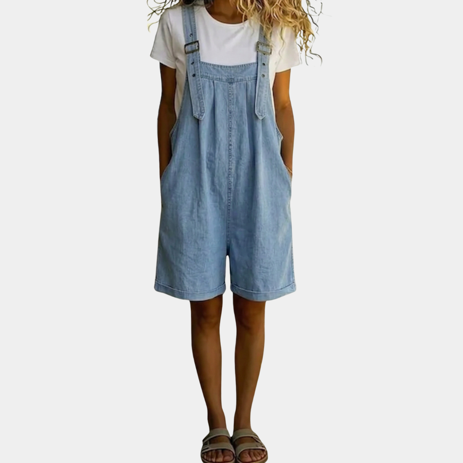 Clara™ | Salopetă scurtă din denim bleu deschis