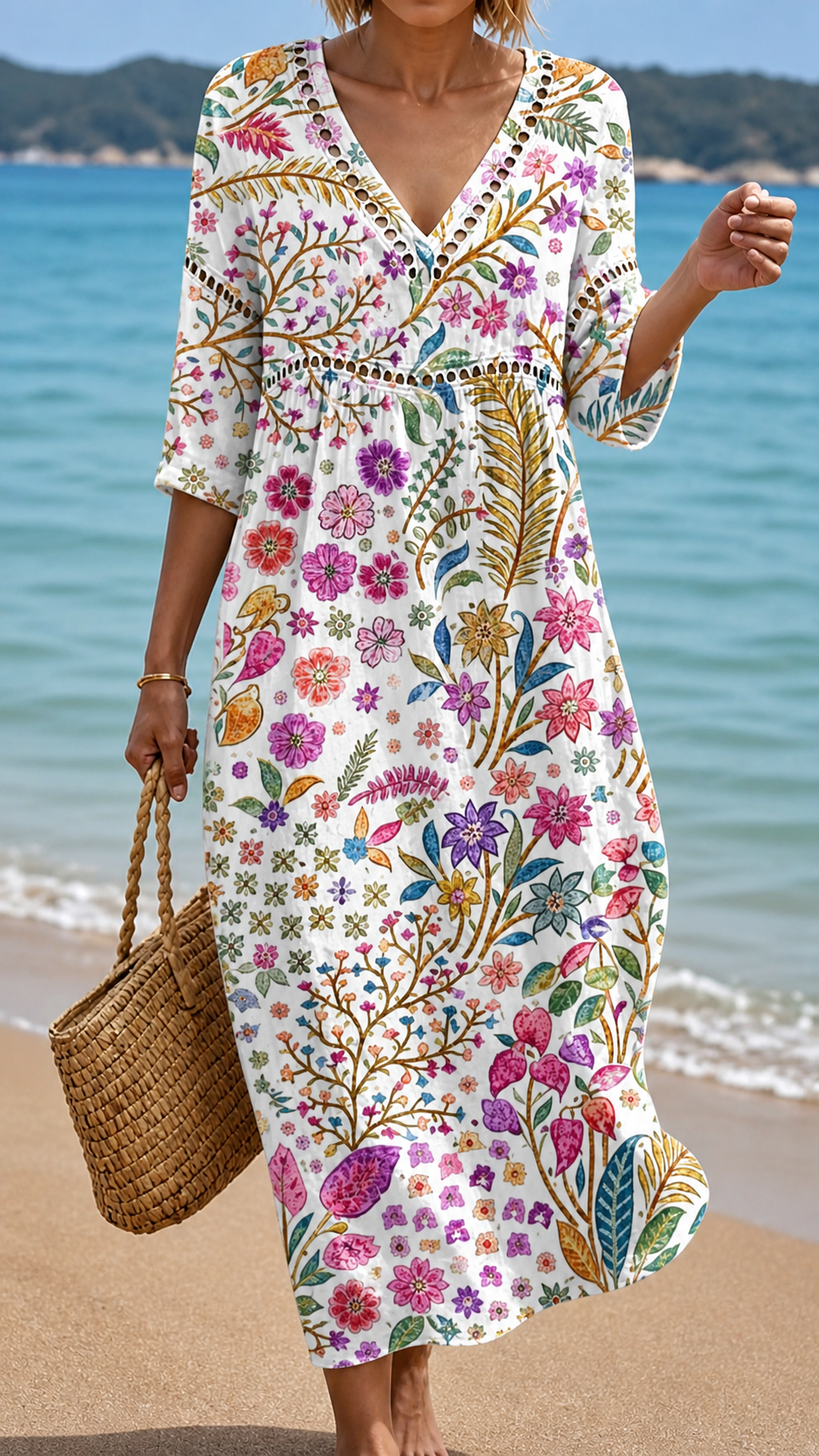 Rochie Midi Confortabilă cu Design Floral Multicolor Elegant
