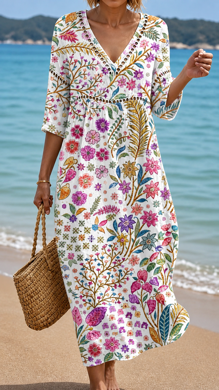 Rochie Midi Confortabilă cu Design Floral Multicolor Elegant