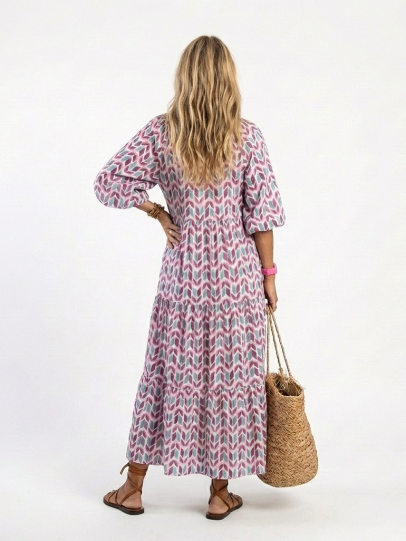 Mireya | Rochie Midi cu Maneci Lungi și Motive Geometrice