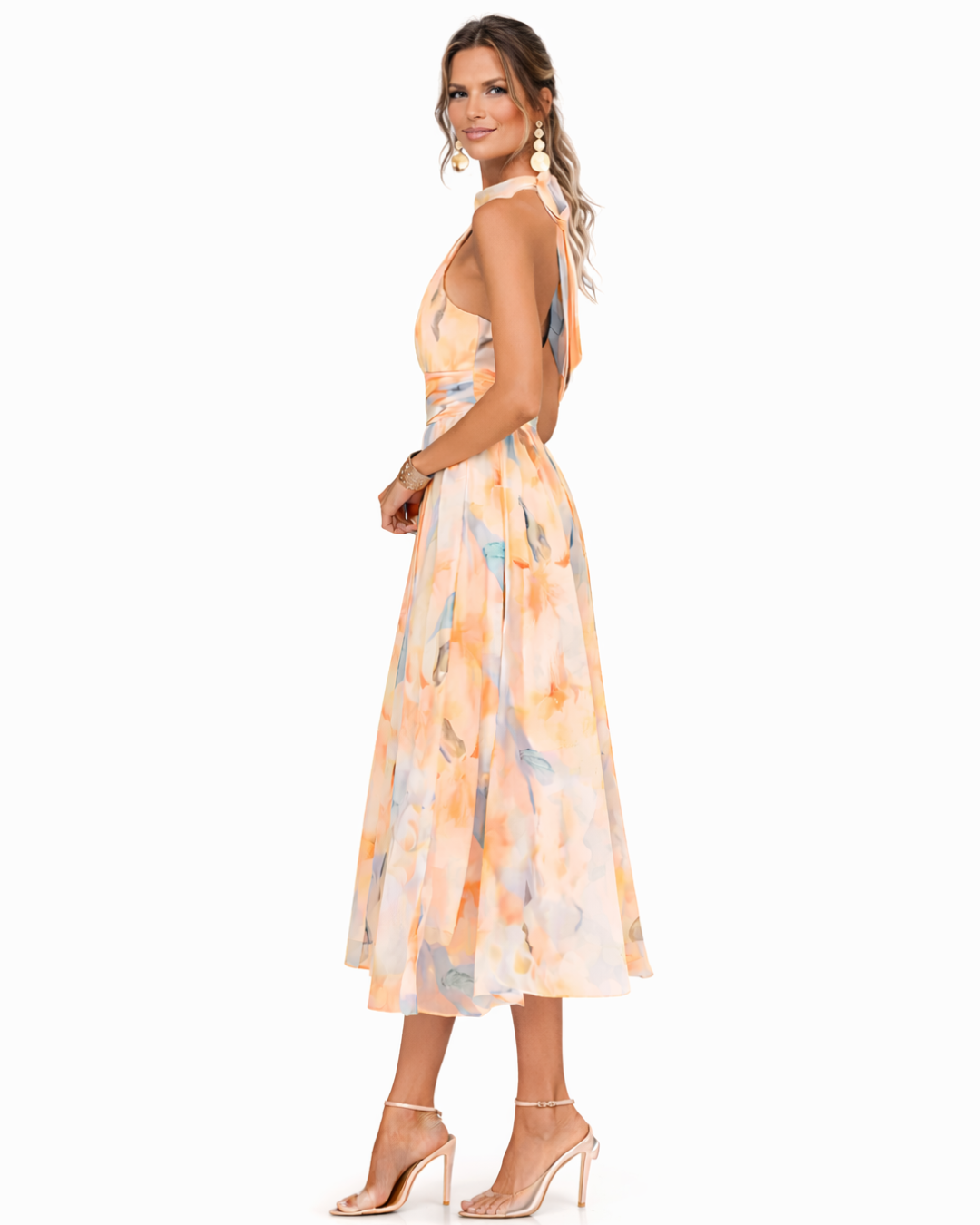 Doina | Rochie halter cu imprimeu în acuarelă