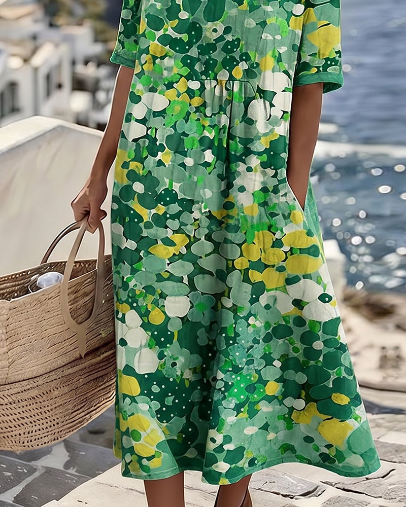 Rochie midi florală, confortabilă și airy