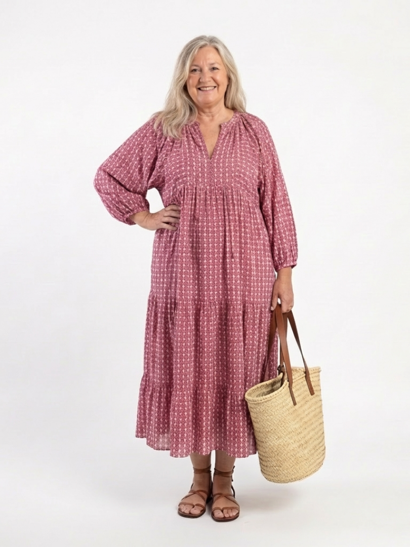 Arlette | Rochie midi cu design geometric și mâneci lungi