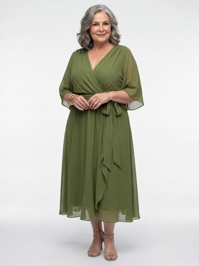 Elysia | Rochie midi cu decolteu în V și talie drapată elegantă