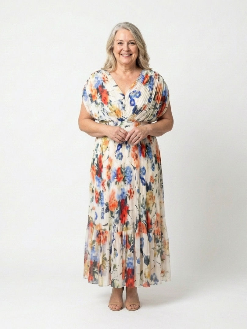 Rochie Midi Plisată Savannah, Fără Mâneci, Scurtă