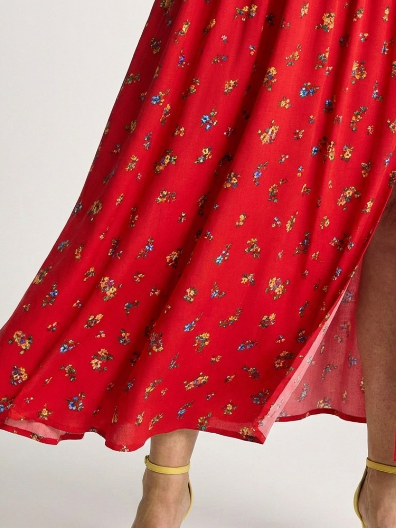 Delphine | Rochie midi cu decolteu pătrat și imprimeu floral