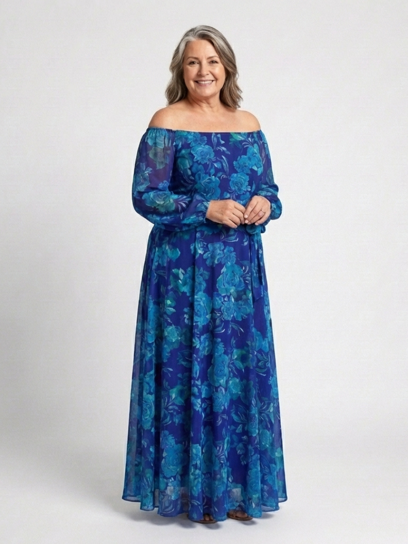 Aspen | Rochie Maxi cu Umeri Decupați și Motive Florale