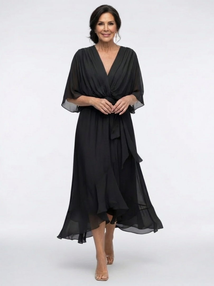 Elysia | Rochie midi cu decolteu în V și talie drapată elegantă