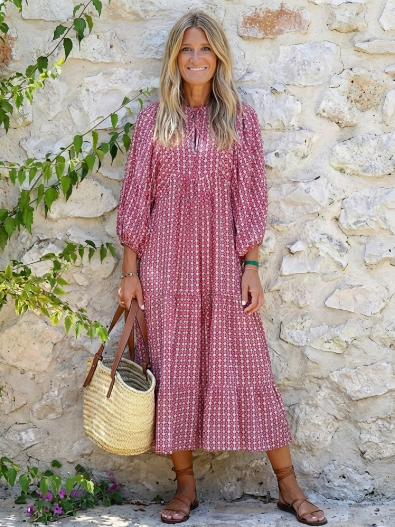 Arlette | Rochie midi cu design geometric și mâneci lungi