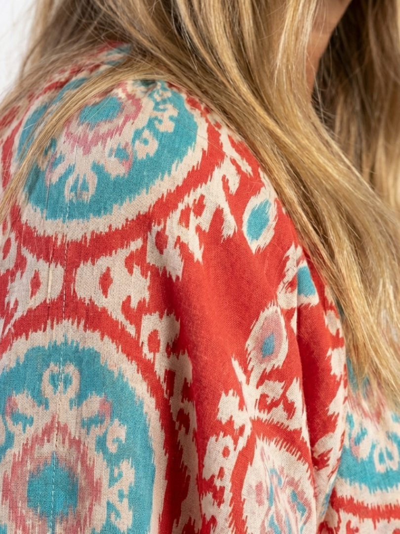 Zaria | Rochie Midi cu V-Gât și Mâneci Scurte cu Motif Paisley