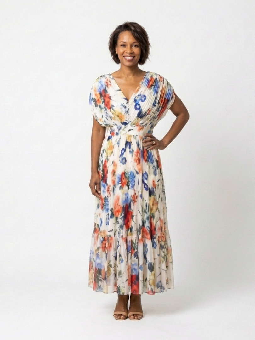 Rochie Midi Plisată Savannah, Fără Mâneci, Scurtă
