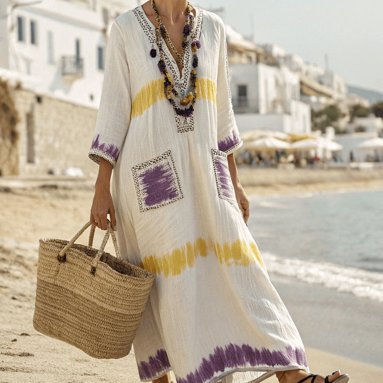 Aimée | Rochie Caftan în Nuante de Purpuriu și Mimosa