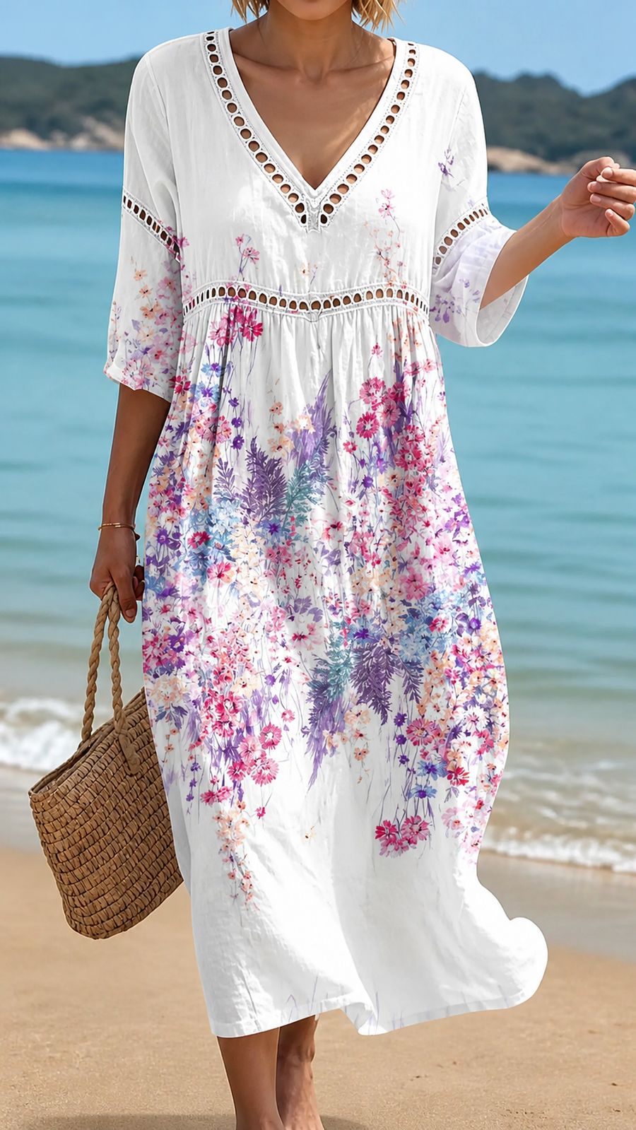 Rochie de Plajă Florală, Lejeră și Confortabilă