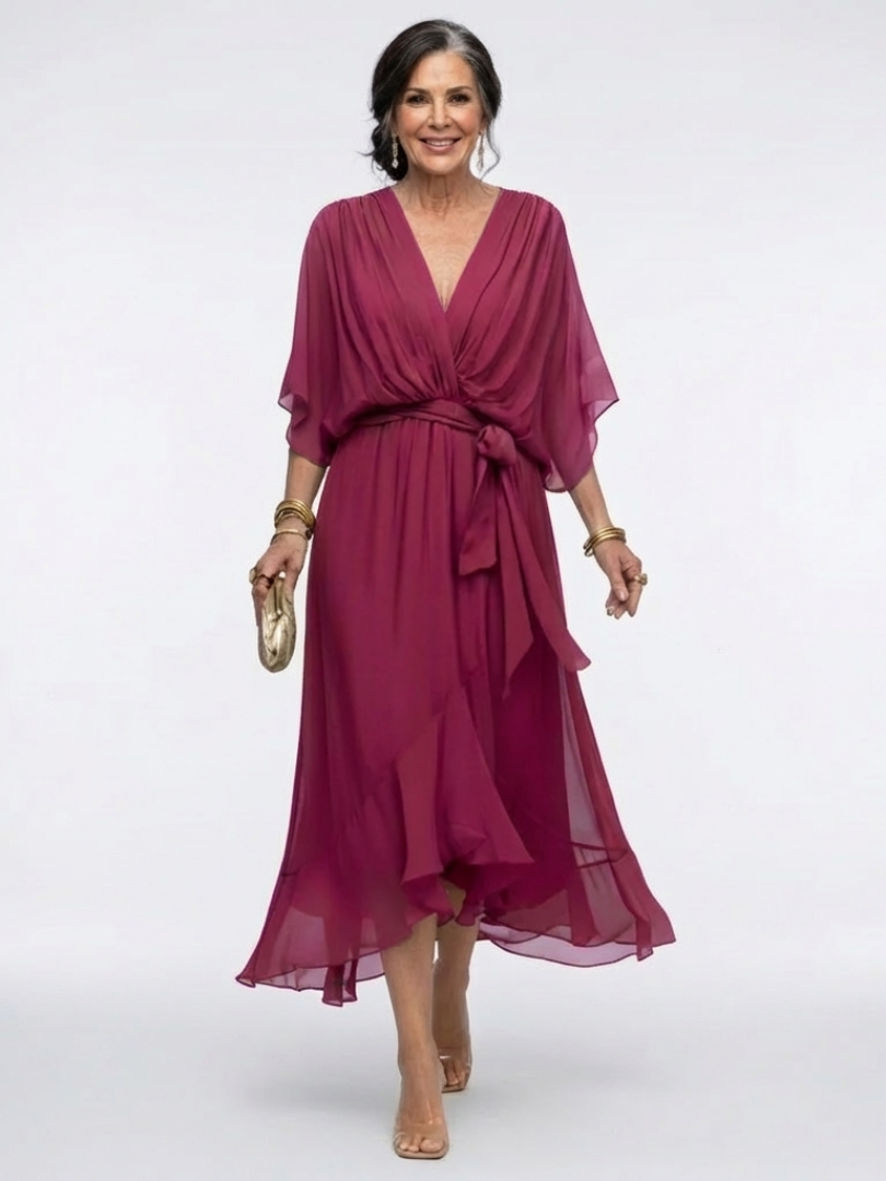 Elysia | Rochie midi cu decolteu în V și talie drapată elegantă
