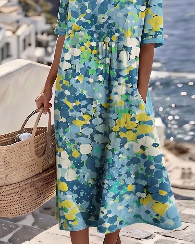 Rochie midi florală, confortabilă și airy