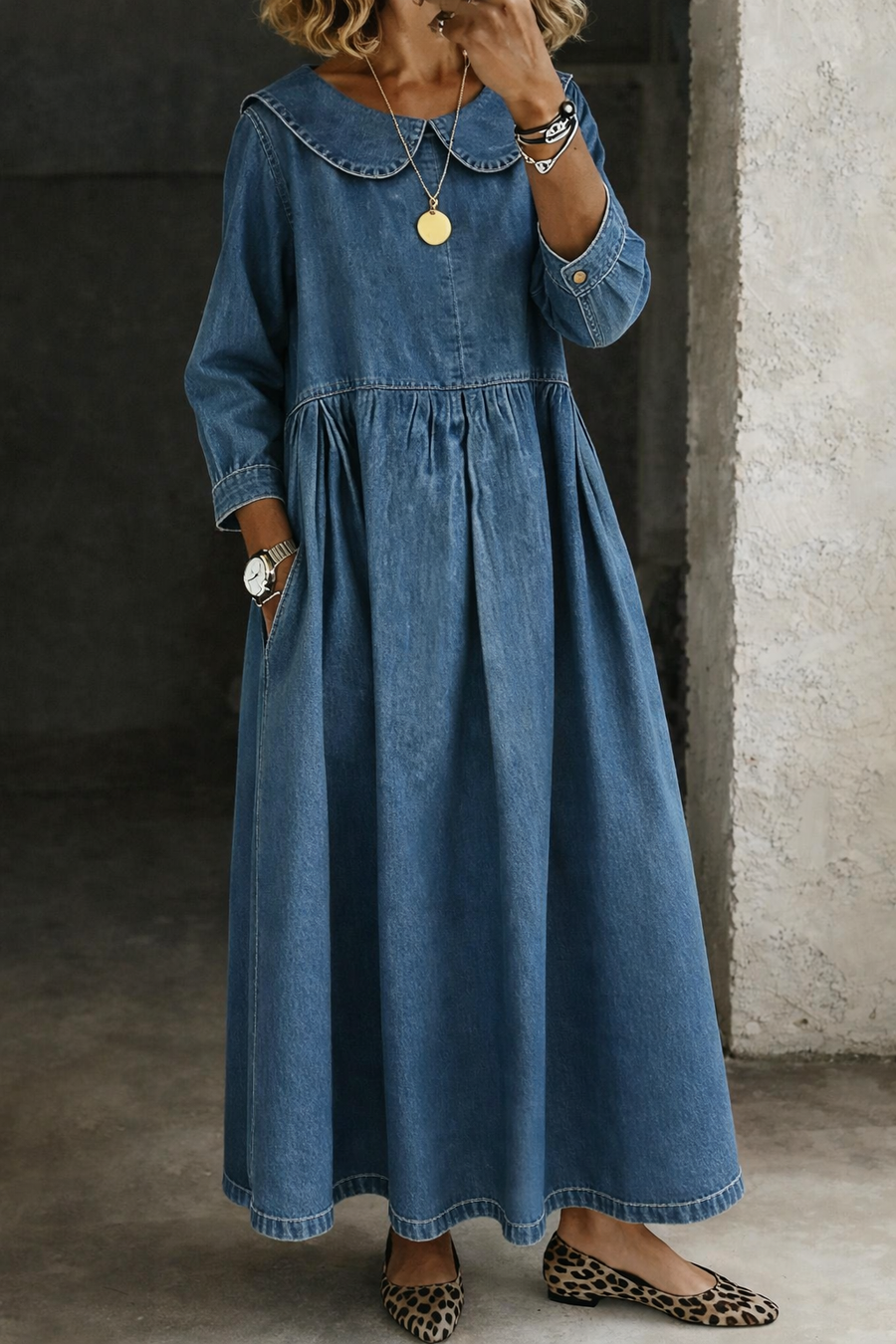 Clara™ | Rochie din denim cu guler tip Peter Pan