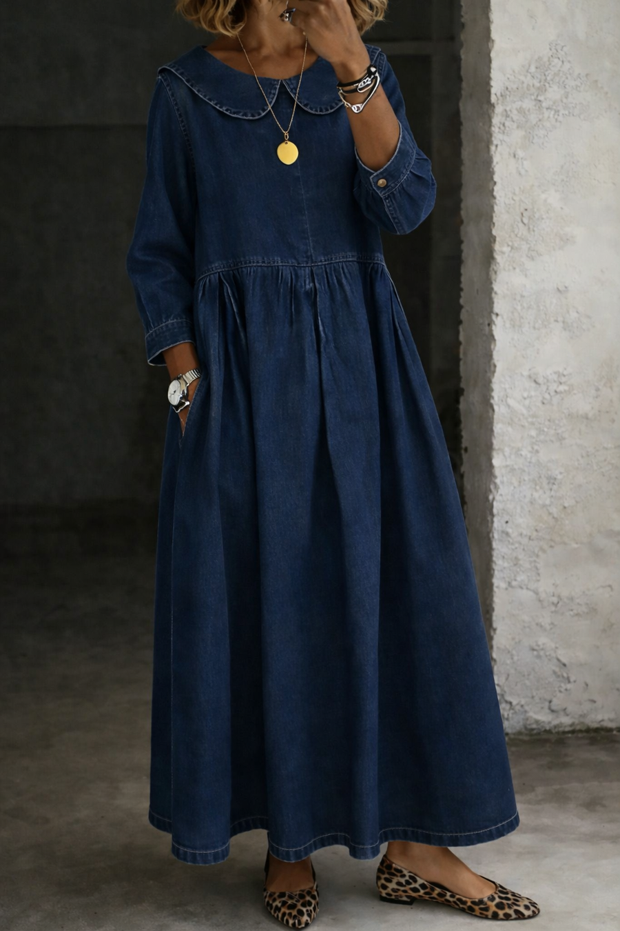 Clara™ | Rochie din denim cu guler tip Peter Pan