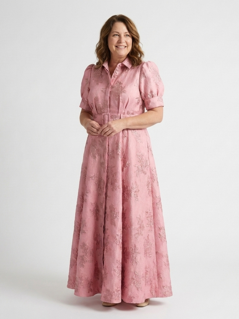 Xanthea | Rochie maxi ajustată cu mâneci scurte și imprimeu floral
