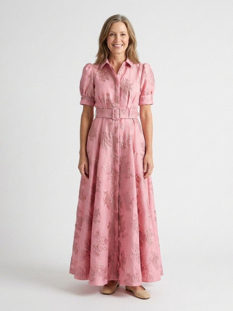 Xanthea | Rochie maxi ajustată cu mâneci scurte și imprimeu floral