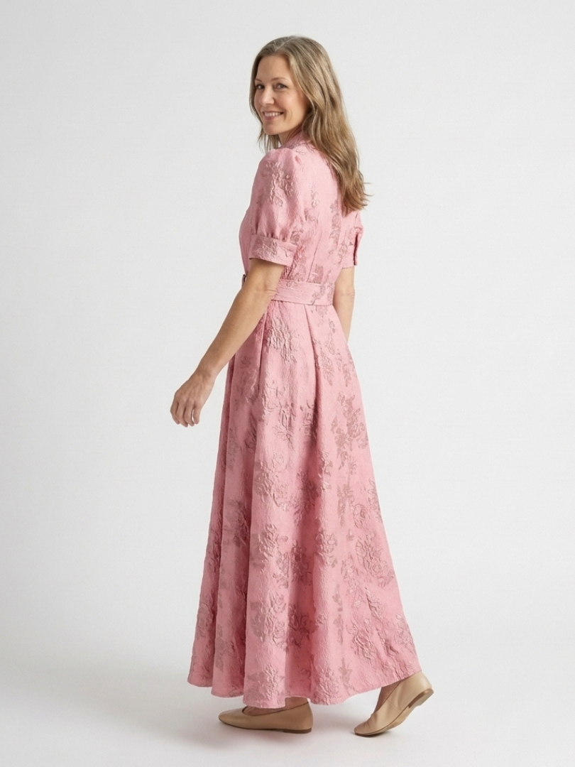 Xanthea | Rochie maxi ajustată cu mâneci scurte și imprimeu floral