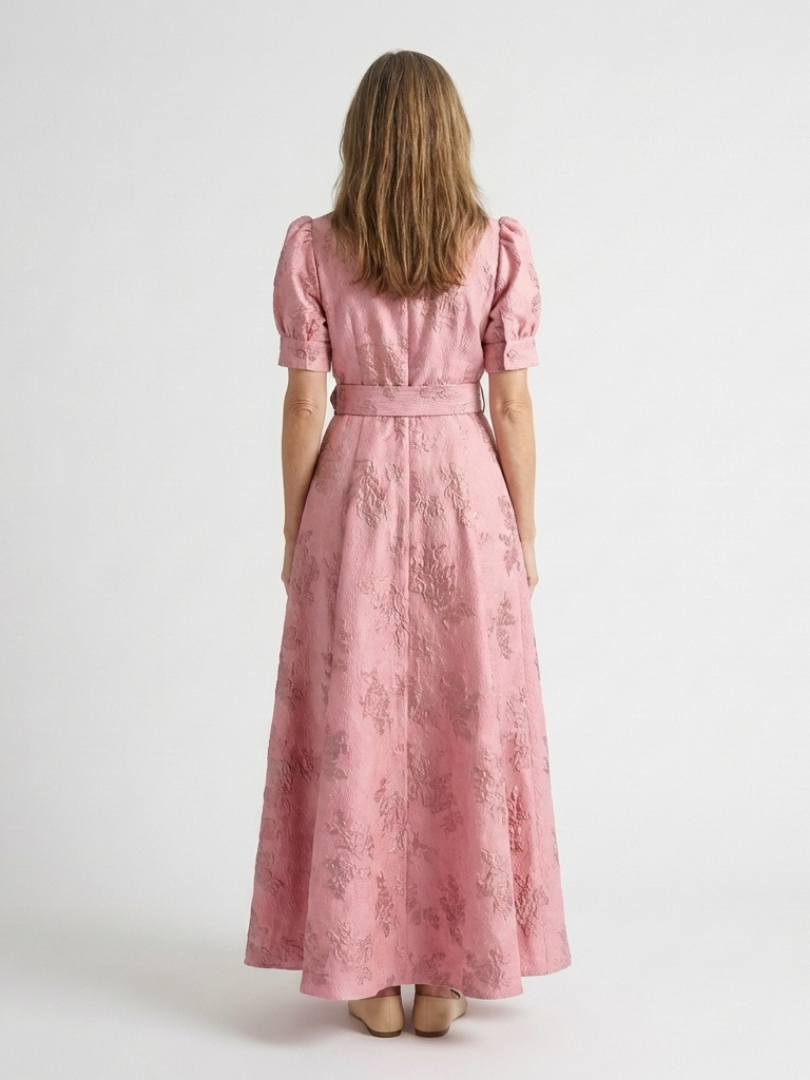 Xanthea | Rochie maxi ajustată cu mâneci scurte și imprimeu floral