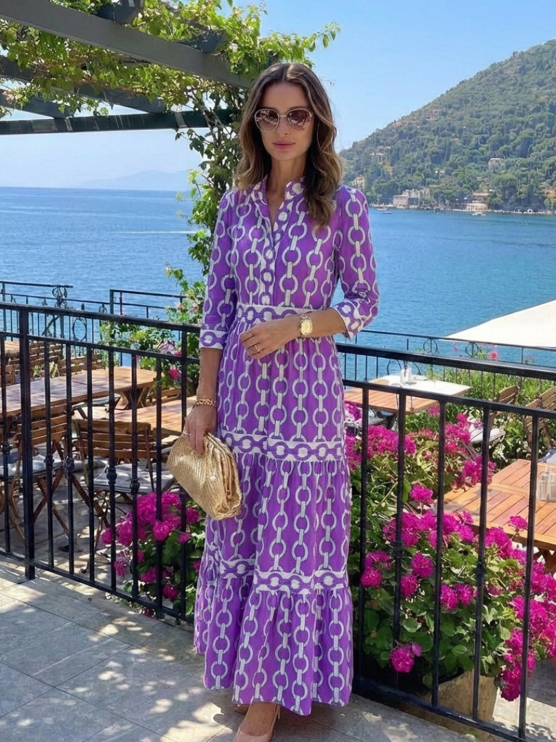Ysolde | Rochie midi cu mâneci 3/4 și imprimeu cu lanțuri