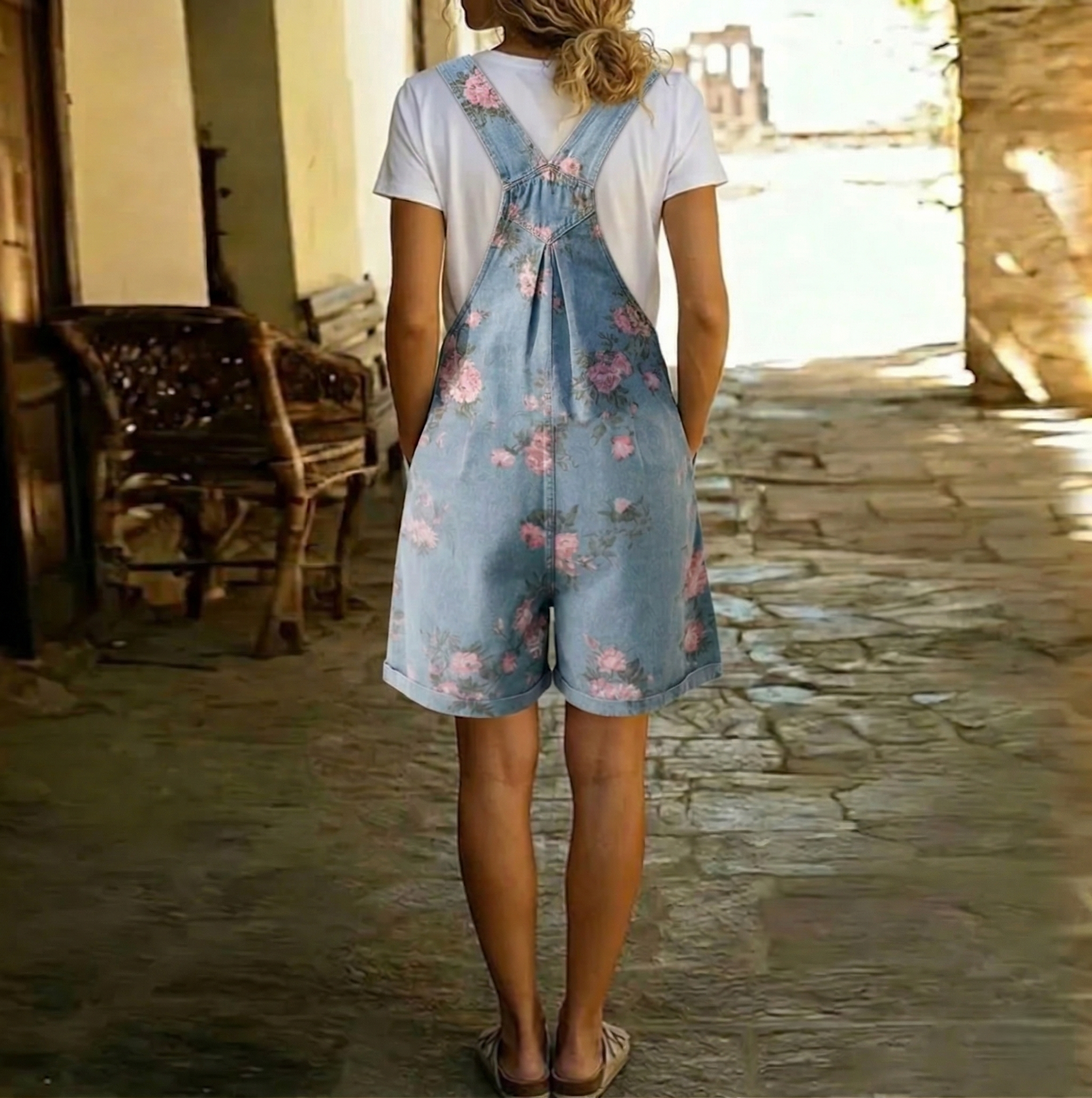 Judy™ | Salopetă Vintage din Denim cu Motive Florale