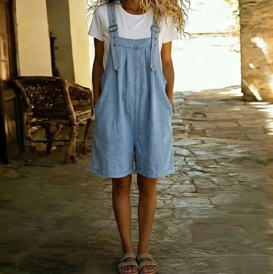 Clara™ | Salopetă scurtă din denim bleu deschis