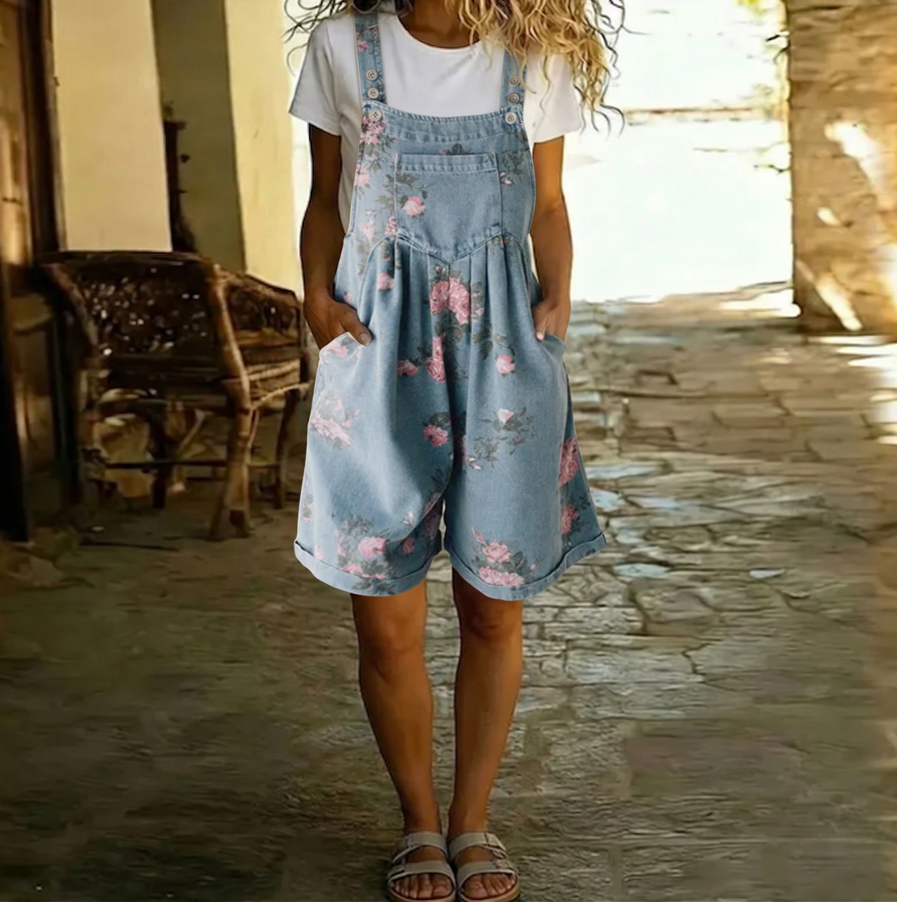 Judy™ | Salopetă Vintage din Denim cu Motive Florale