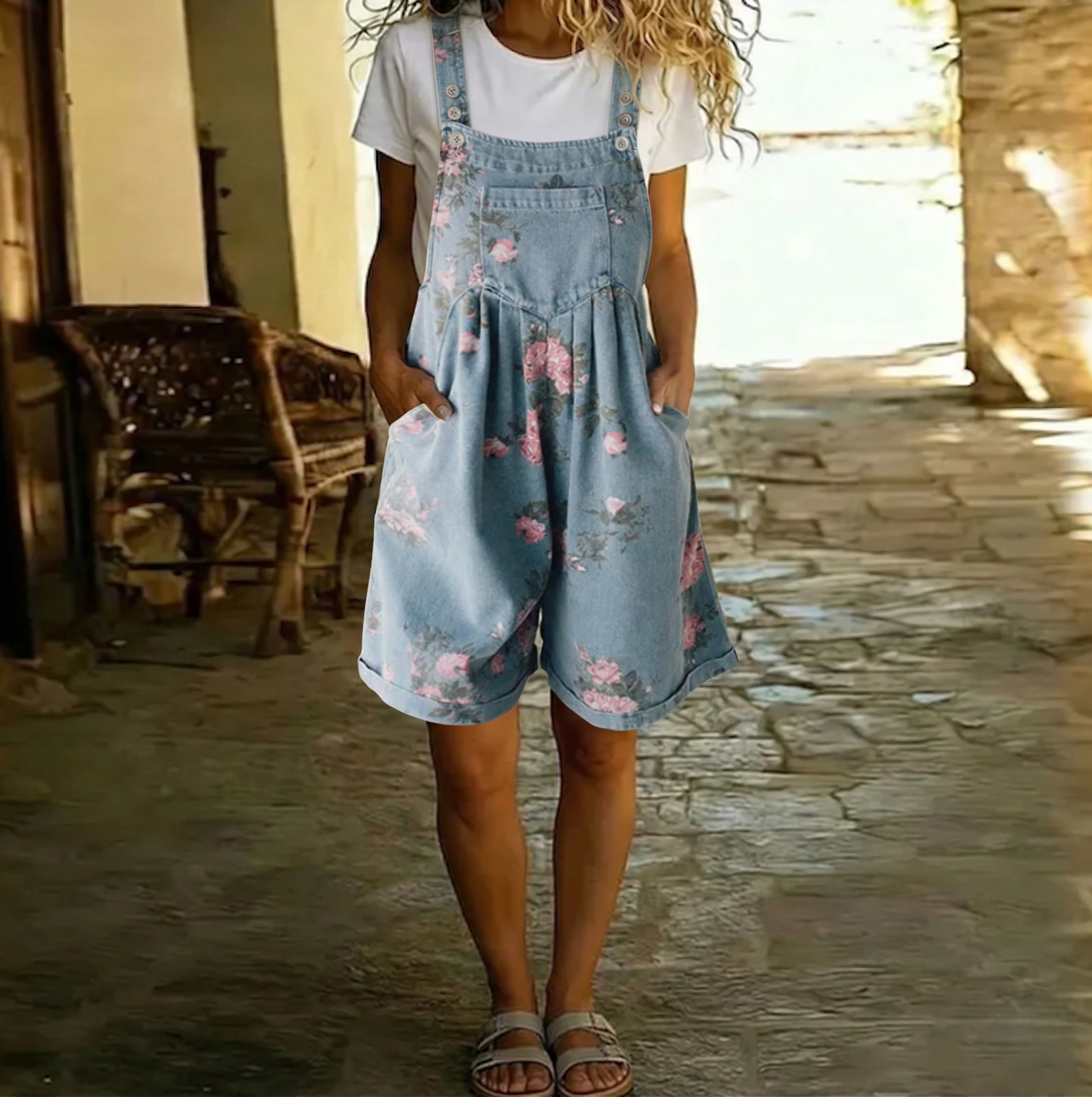 Judy™ | Salopetă Vintage din Denim cu Motive Florale