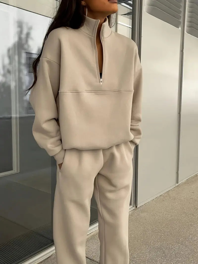 Set Casual cu Glugă și Culoare Uniformă