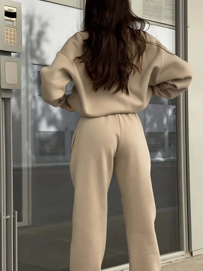 Set Casual cu Glugă și Culoare Uniformă