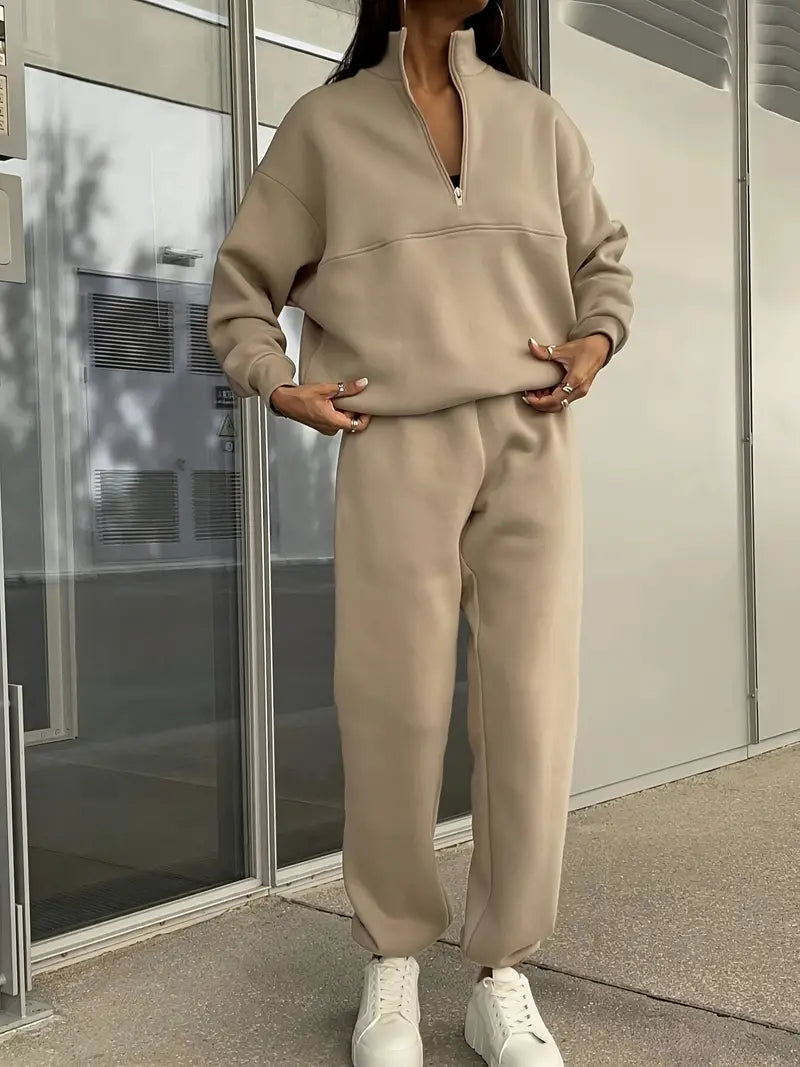 Set Casual cu Glugă și Culoare Uniformă